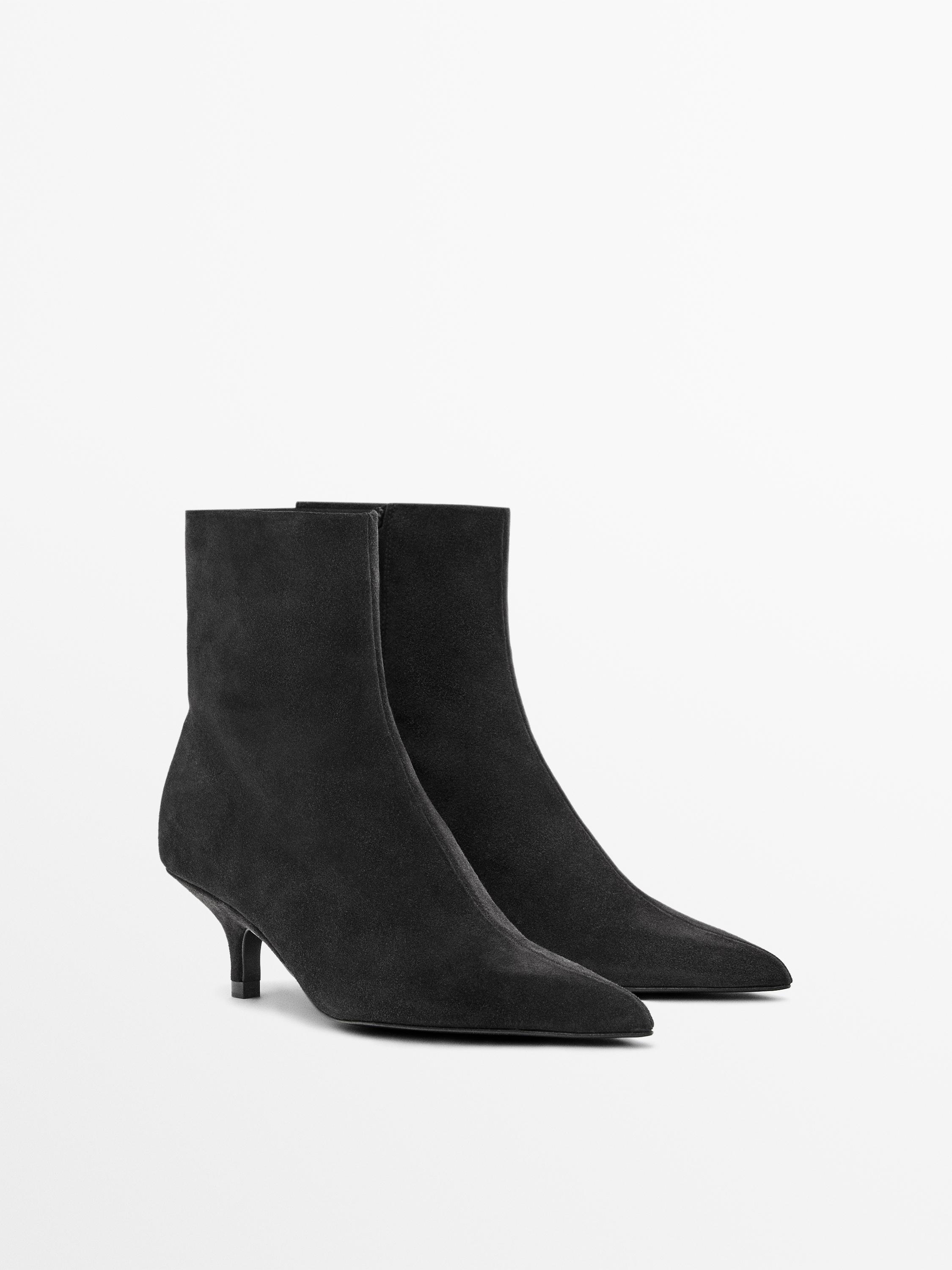 Split leather high-heel ankle boots